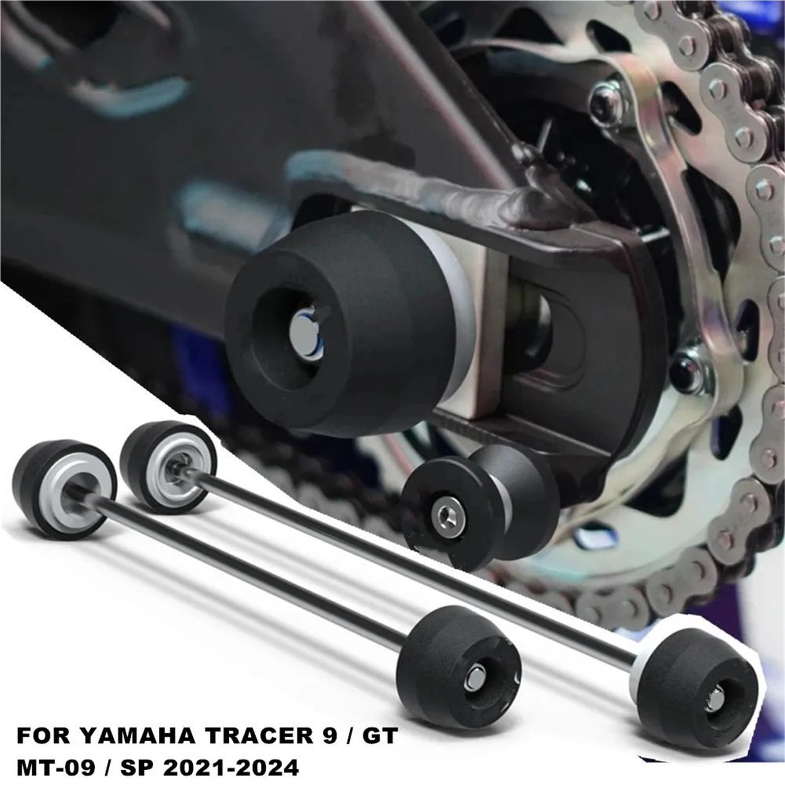 Pasuje do Yamaha TRACER 9 GT Tracer MT-09 SP MT09 2021-2025 Motocykl Przednia i tylna oś widelca Crash Sliders Koło wspornik szpula wahacza(Front-Rear)