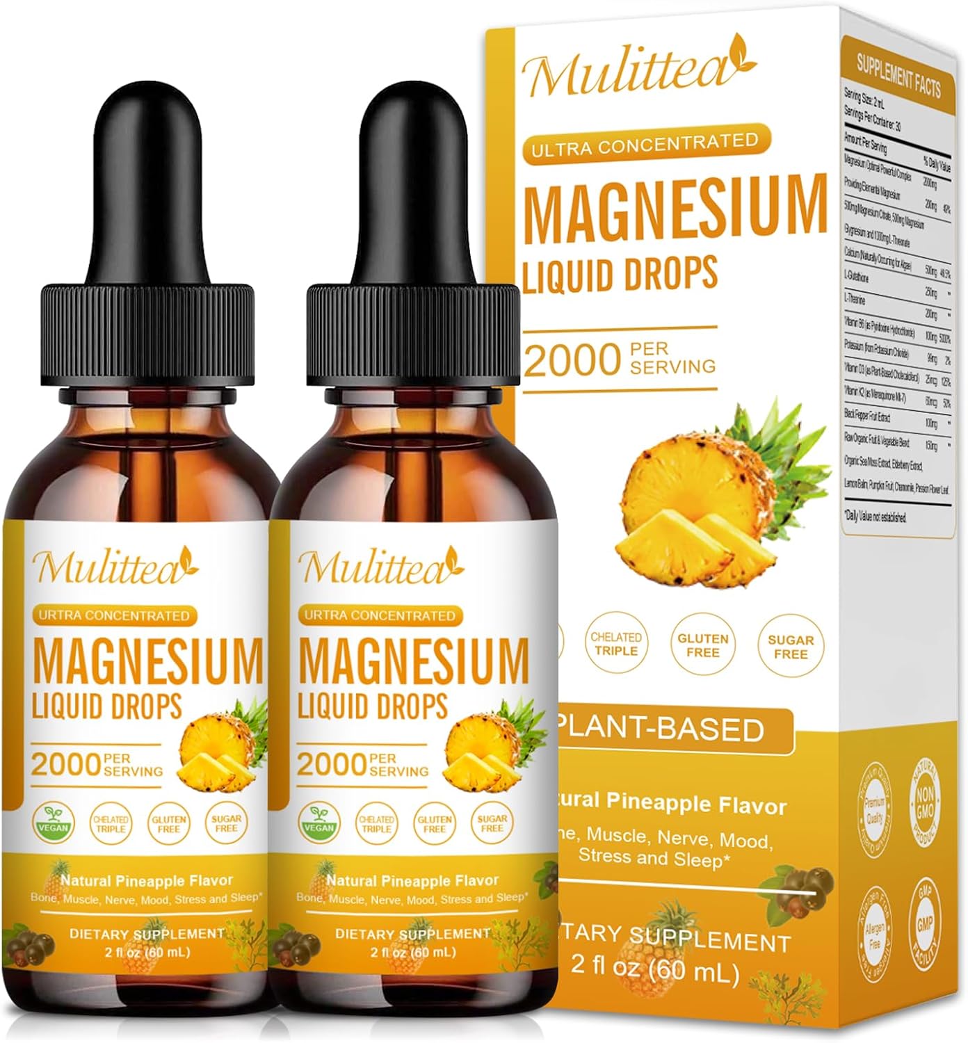 2 Pack Magnesium Glycinate Supplement, High Potency 1000mg