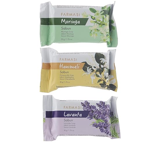 FARMASI Juego de jabón natural lavanda calmante, madreselva dulce y moringa nutritiva
