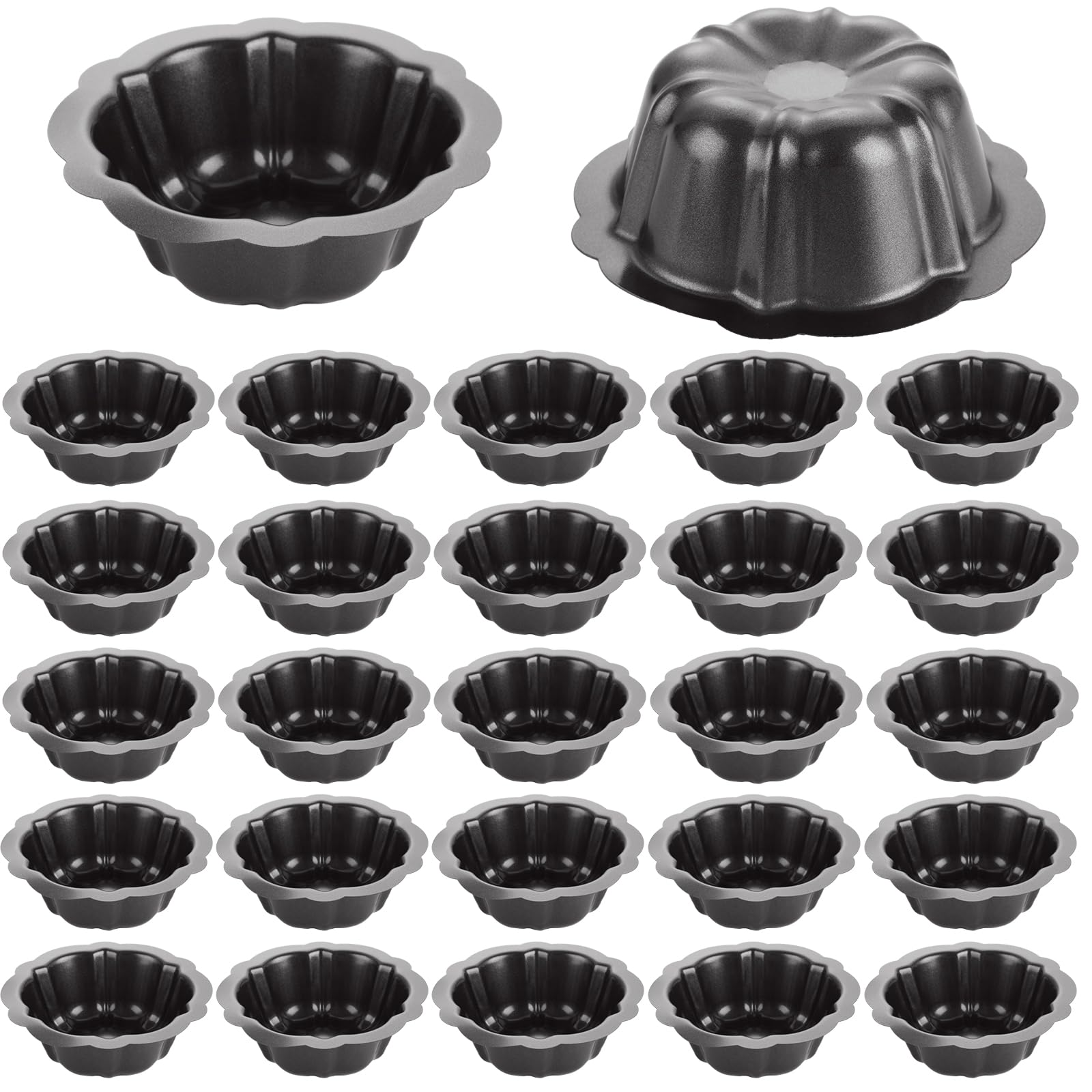 DAJAVE Paquete de 24 mini moldes estriados para pasteles, mini moldes de flan de acero al carbono de 4 pulgadas, molde antiadherente para hornear, cupcakes, pan, bávaros, brownies