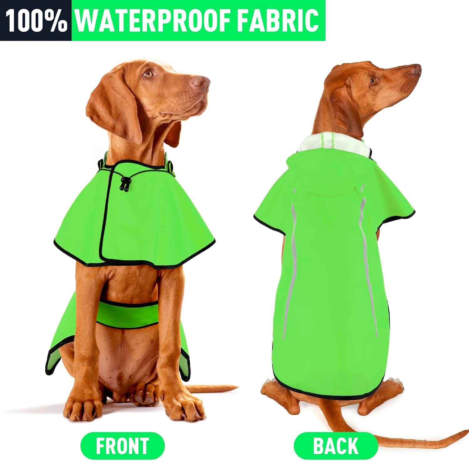 Flashseen Dog Rain Coat, Waterproof Dog Raincoat with Removable Hoodie, Pet Rain Jacket with Reflective Strip, Adjustable Lightweight Dog Hooded Raincoats for Large Dogs