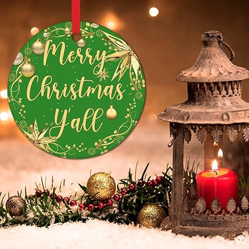 Miniatura 31 de Tree Decoration Ornaments Merry Christmas Y'all Ceramic Ornament Xmas Keepsake Gold Snowflake Ball Wreath Christmas Decor Welcome Winter Xmas