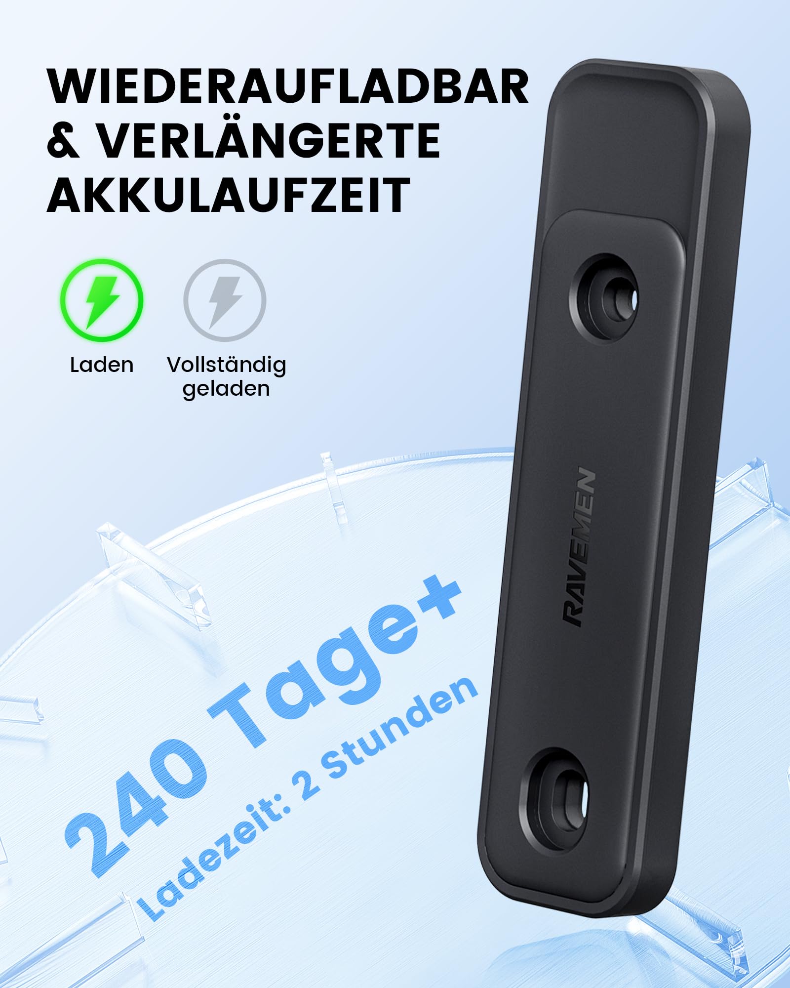RAVEMEN Fahrrad Tracker kompatibel mit Find My (nur iOS),Diebstahlschutz Fahrrad Peilsender Einfache Installation passt unter den Flaschenhalter 27 g leicht IPX6 Wasserdicht 240 Tagen+ Akkulaufzeit