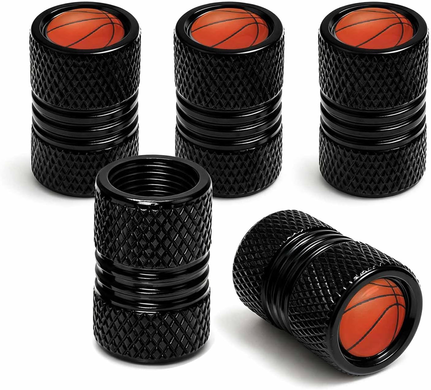 Basketball Tire Valve Stem Cap Aluminum,5 Pack Tire Valve Caps Universal for Cars,Trucks,Motorcycles,Bikes,Unique Sports Fan Gifts Decorative Wheel Accessories Car Unique Gifts