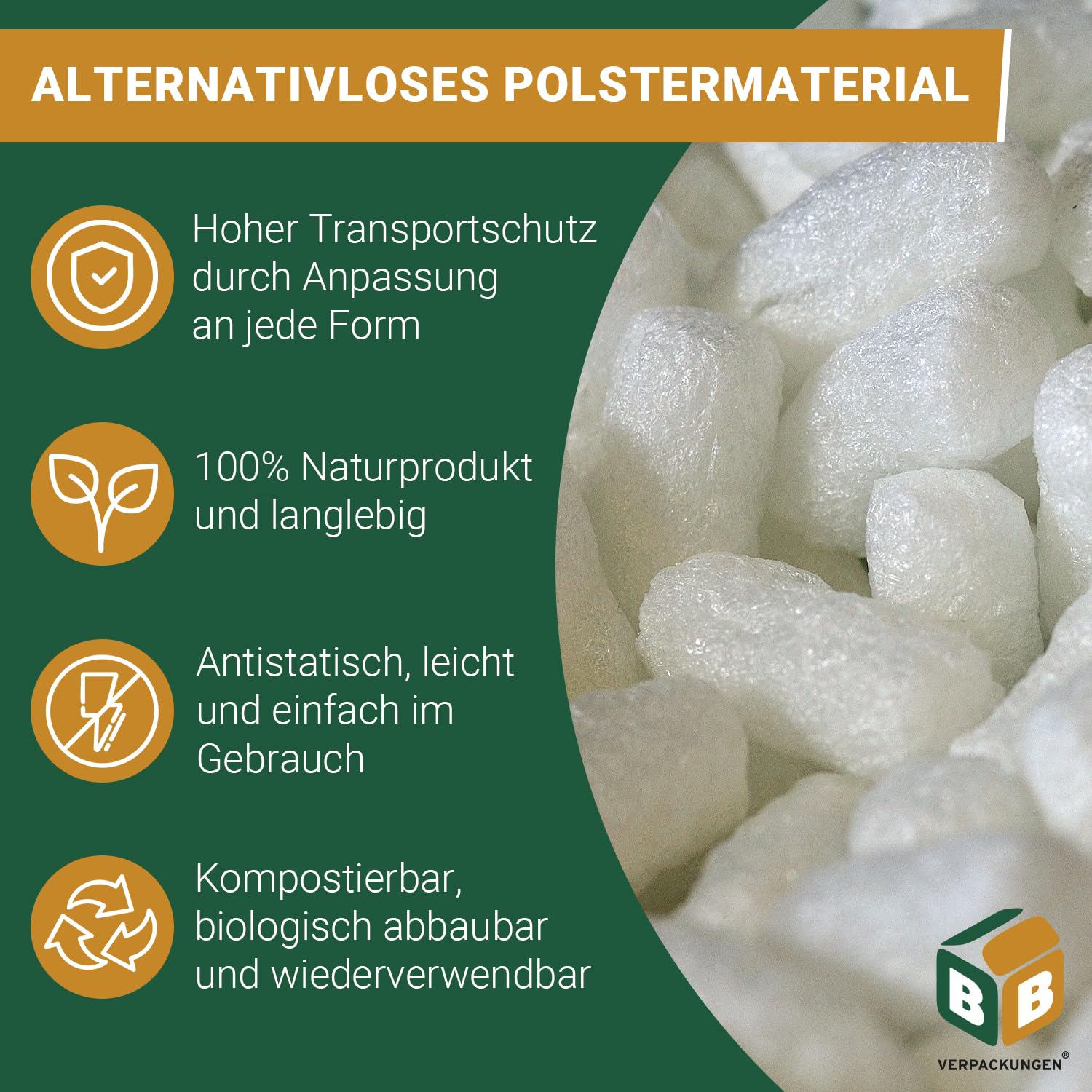 BB-Verpackungen 1x 300 Liter BIO-Verpackungschips SMALL (1 Beutel) | antistatisches Füllmaterial, leichte Polsterchips und 100% biologisch abbaubar