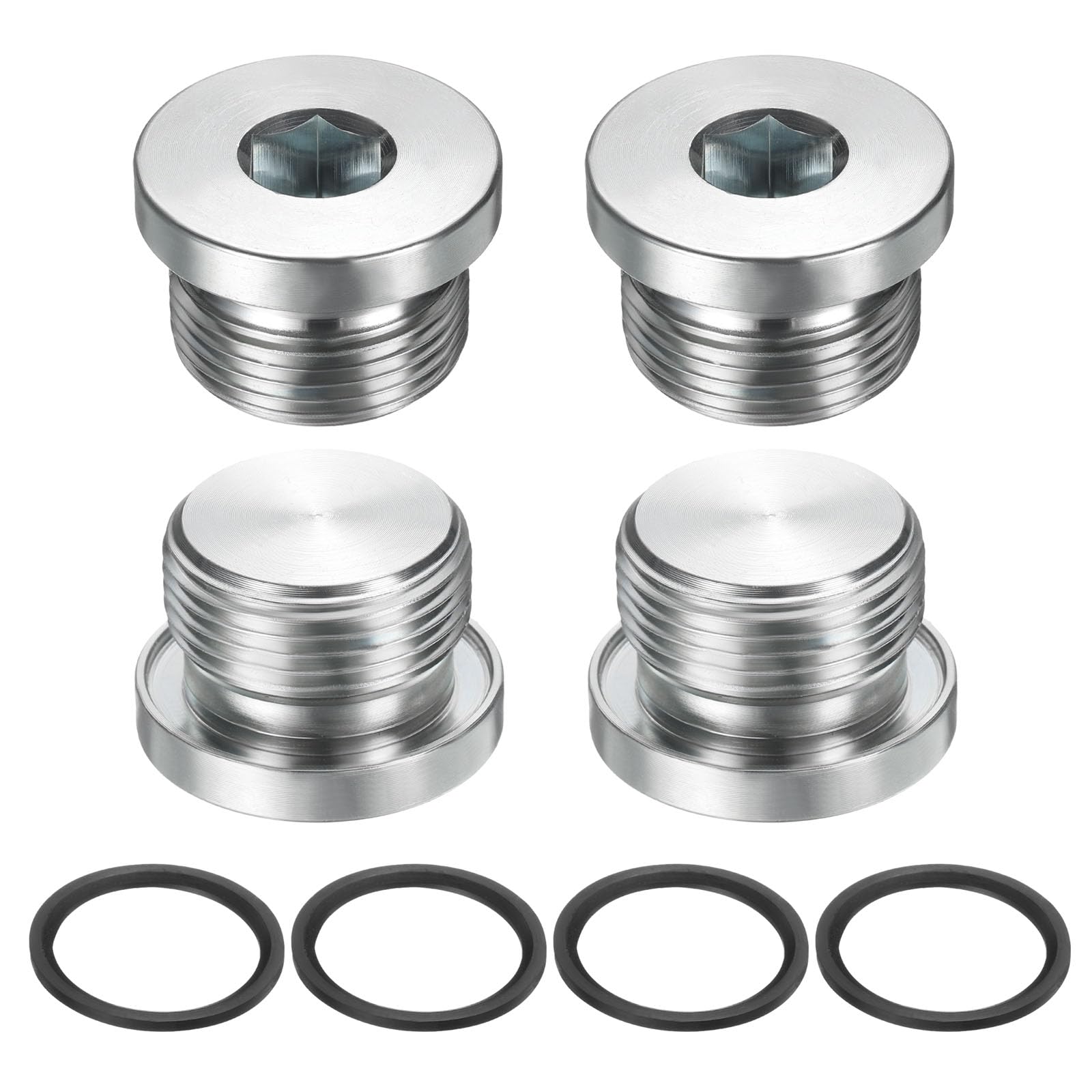 sourcing map 4Pcs M24x1.5 Inner Hex Head Pipe Fitting Plug, Universal Carbon Steel Thread Socket Plug with Black O-Ring for Terminate Pipe Ends or Replacement Drains
