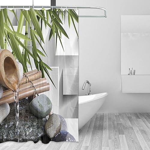 Miniatura 3 de Tijuboni Cortina de ducha de spa, cortina de ducha de bambú verde de piedra zen, cortina de ducha de meditación, decoración de baño, juego de