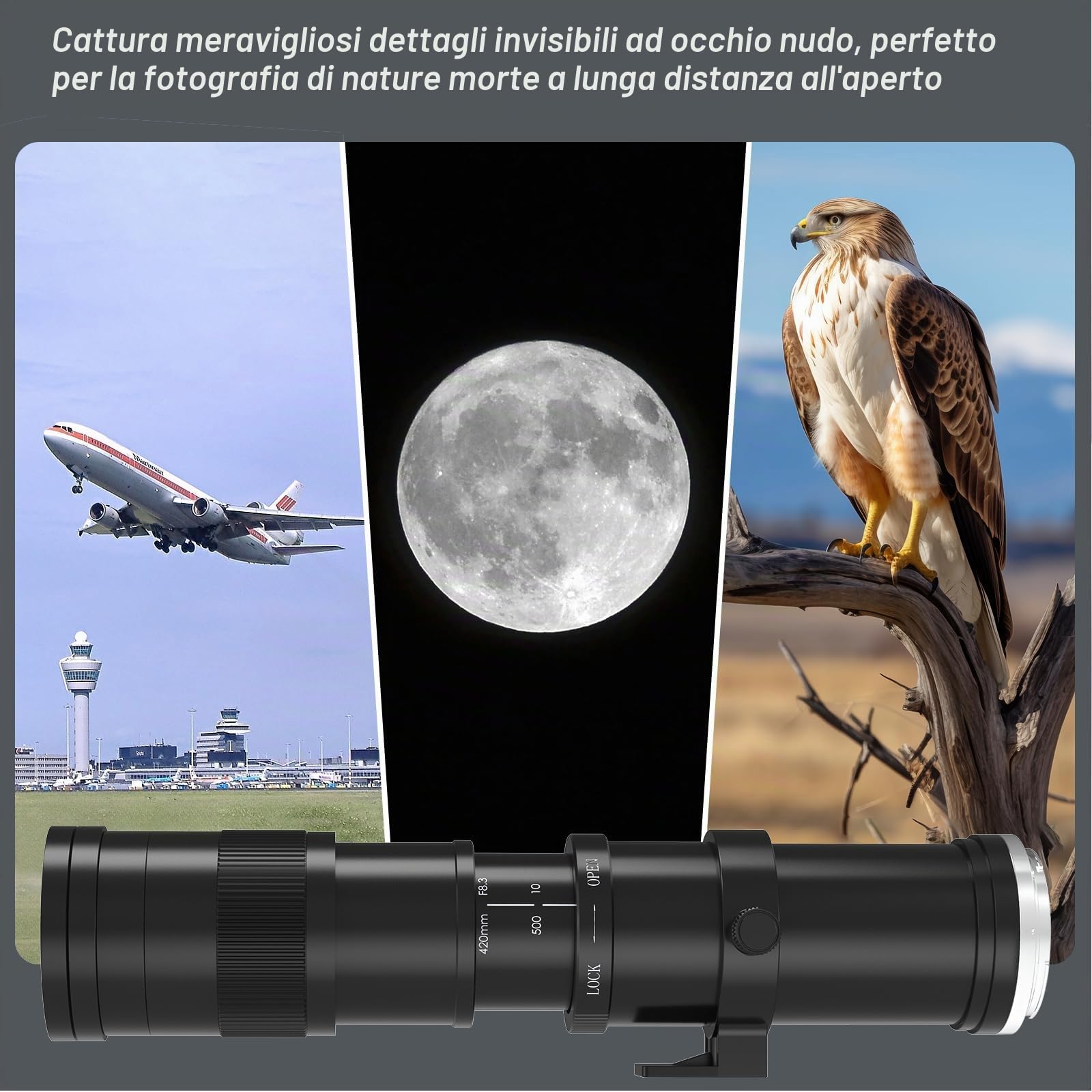 Lightdow EF 420mm-800mm F8.3 Obiettivo Manuale per Canon EF EF-S Mount, Teleobiettivo Professionale a Corpo Metallico, per Cannon EOS 90D 7D 6D 5D Mark II/III/IV, Rebel T7 -Nero