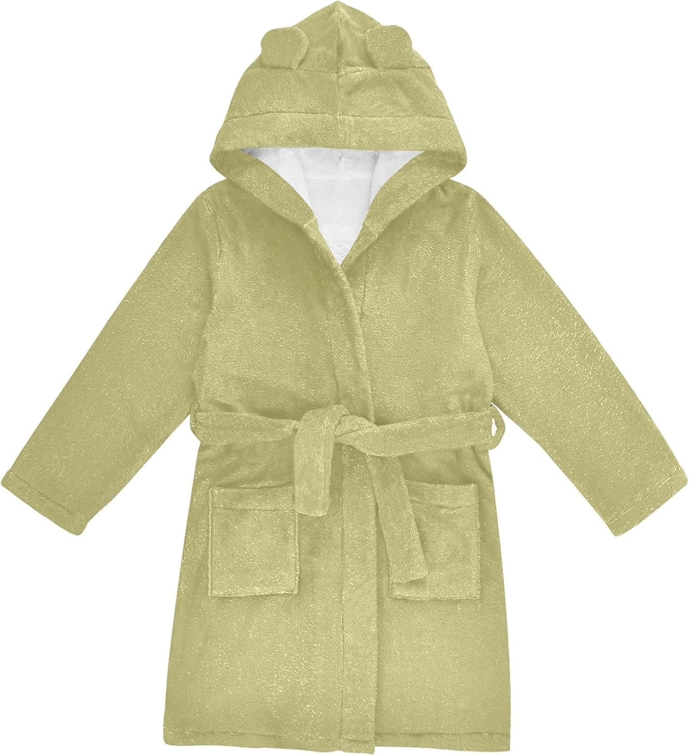 Dark Khaki Kids Bathrobe, Soft Plush Hooded Towel for Boys Girls, Quick Dry Bath Robe with Pockets