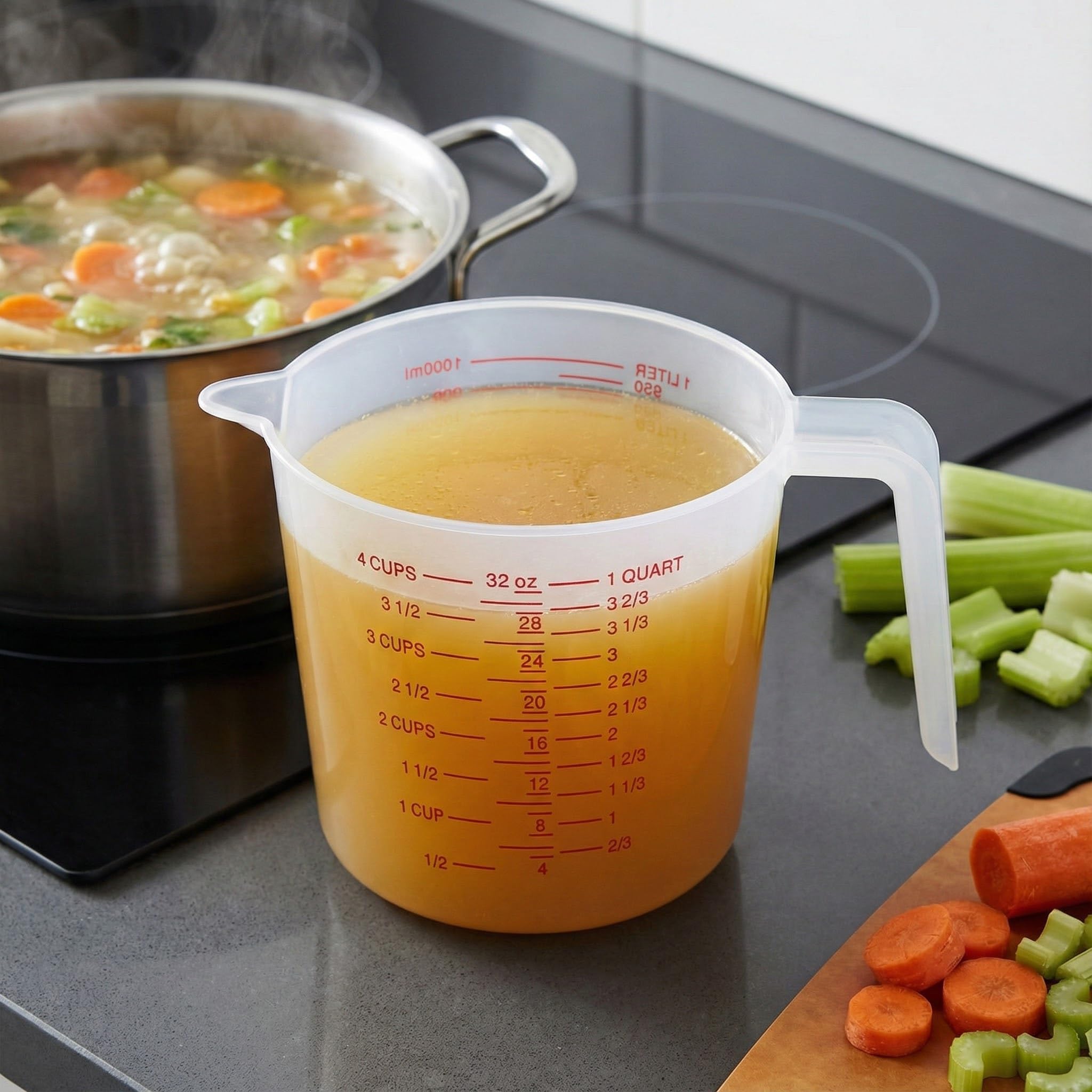 8 tazas medidoras de plástico con capacidad para 4 tazas, 32 onzas/1000 ml, tazas medidoras graduadas transparentes con boquilla y asas, marca de taza de onzas y ml para ingredientes de recetas,