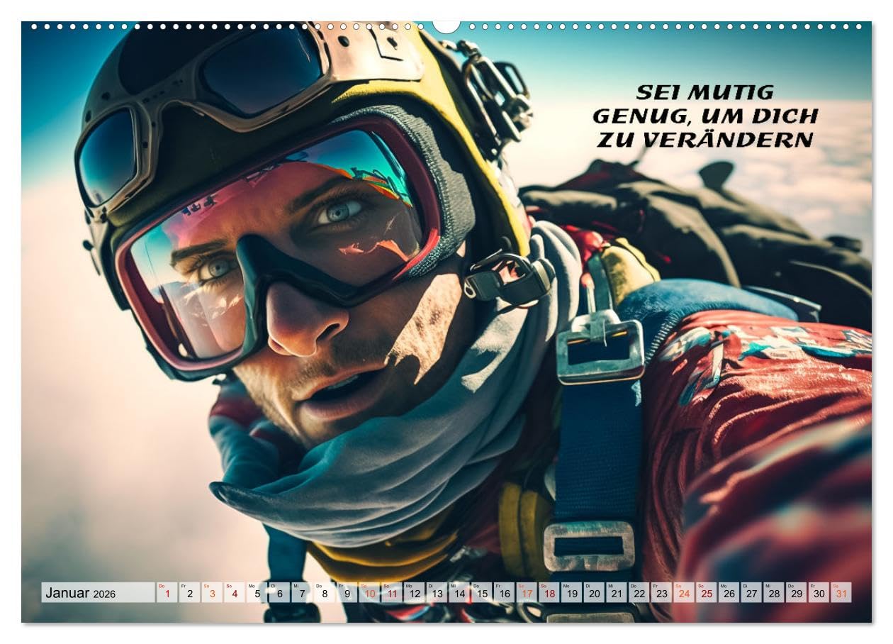 Motivation und Fallschirmspringen (Wandkalender 2026 DIN A2 quer), CALVENDO Monatskalender: Einzigartige Bildmotive gepaart mit wunderbaren ... nicht nur für Skydiver (CALVENDO Menschen)