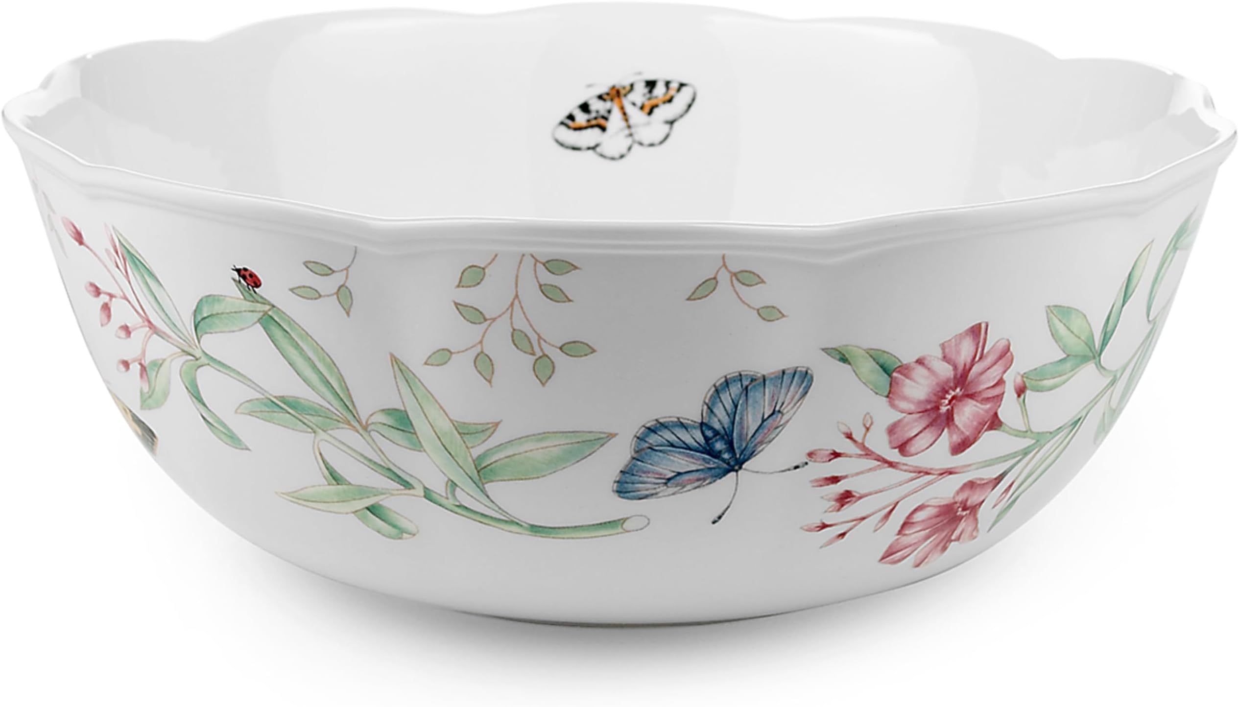 Butterfly Meadow Serving Bowl , white body -