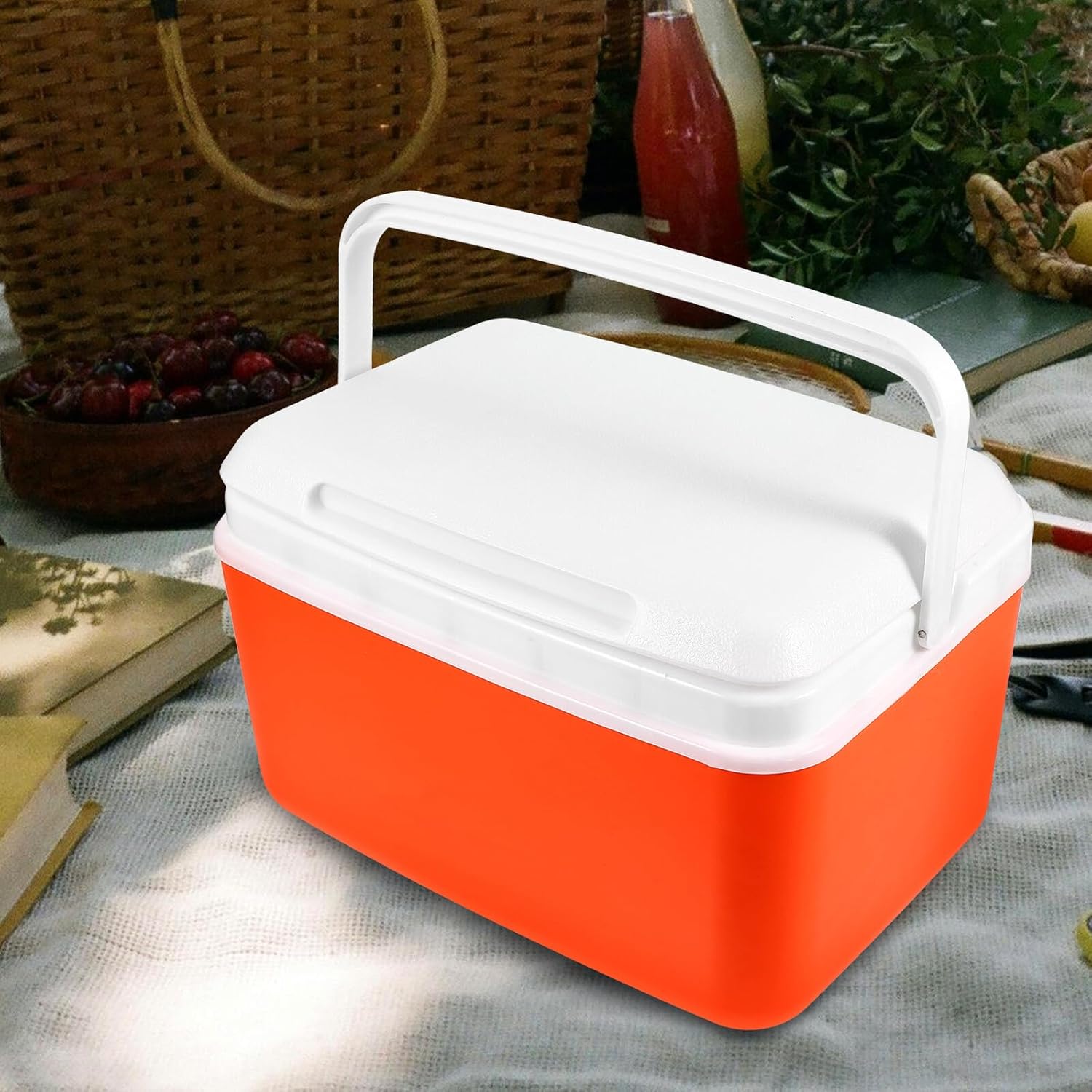 Happyyami Portable 9l Insulated Cooler Box with Handle, Car Fridge Cooler for Outdoor Camping and Picnic, Thermal Storage Container with 5 Ice Packs and Ice Plate, Orange