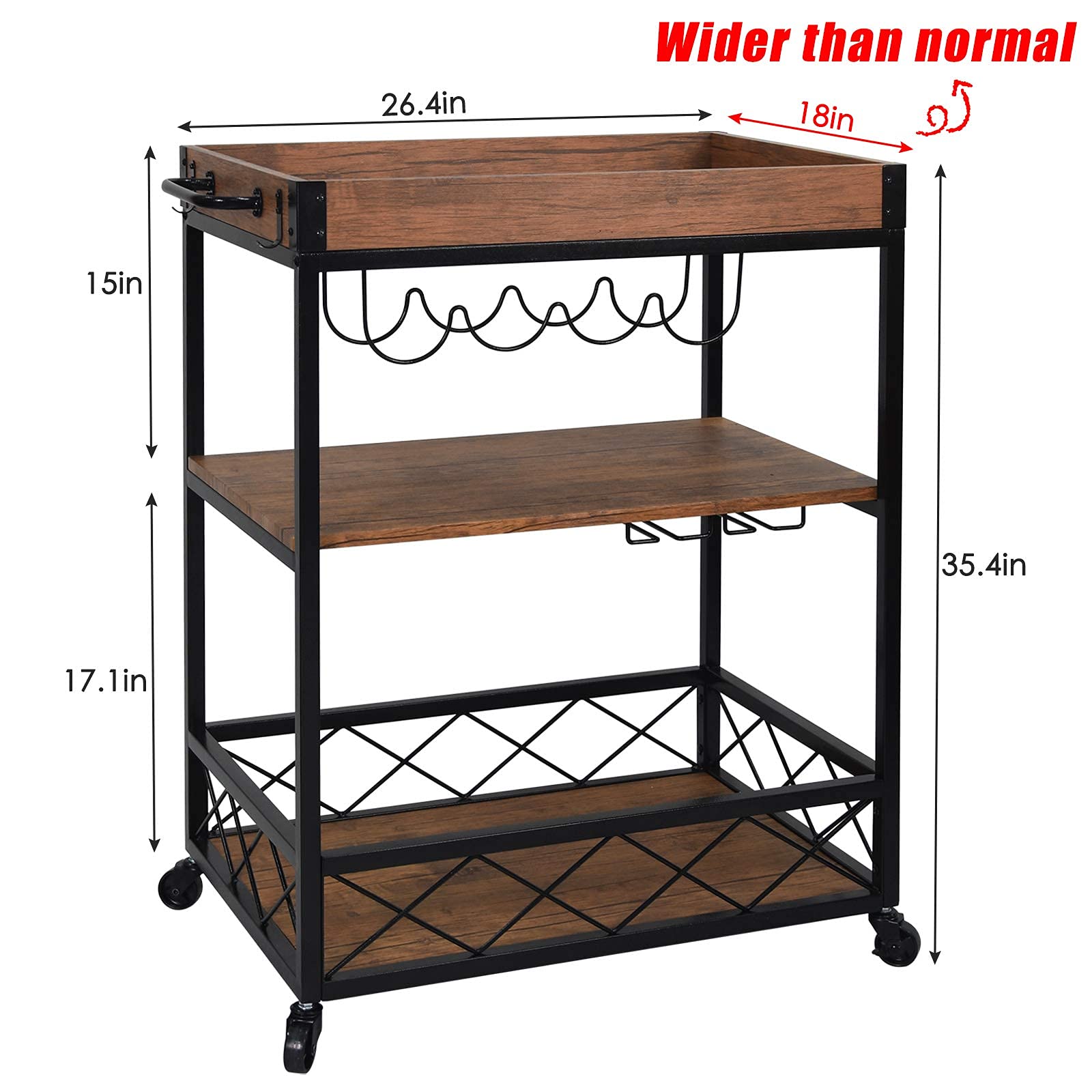 Usinso Industrial Kitchen Serving Carts Rolling Bar Cart with 3 Tier