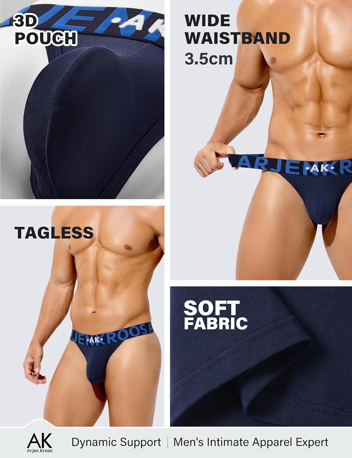 Arjen Kroos Mens Thong Wide Band Low Rise Pouch Bikini Underwear Cotton Thongs for Mens Lingerie Athletic Supporters - Image 2