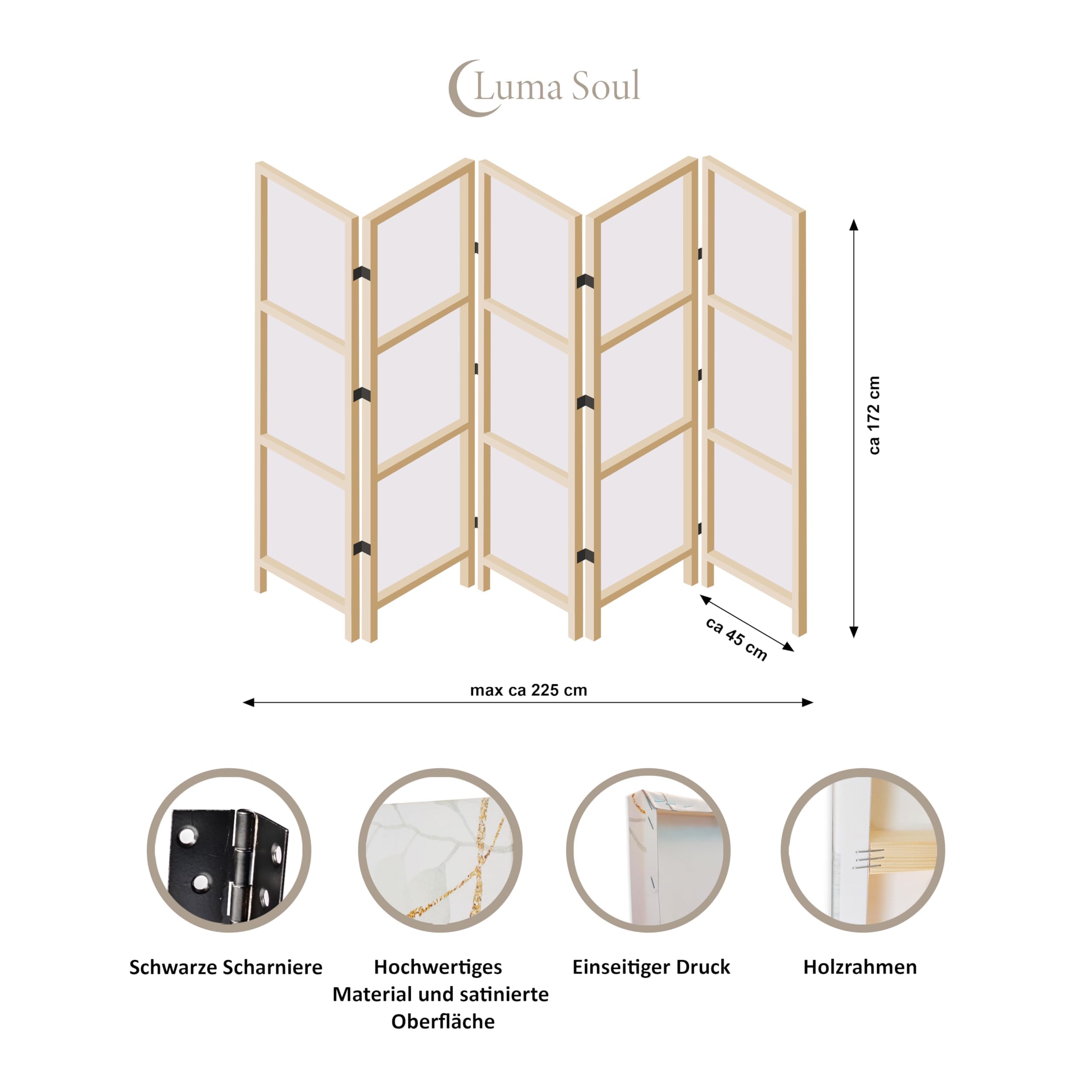 paravent Simple Face Japonais - paravent séparateur de pièce intérieur - 225x172 cm Motif Ville Boho Beige Weiß