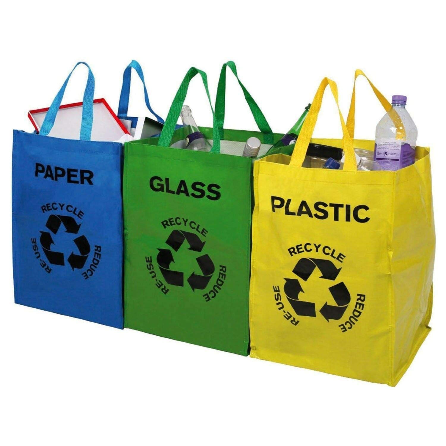 UnicorpseSet of 3 Recycle Bags Colour Coded Plastic Glass Paper (MultiColoured)