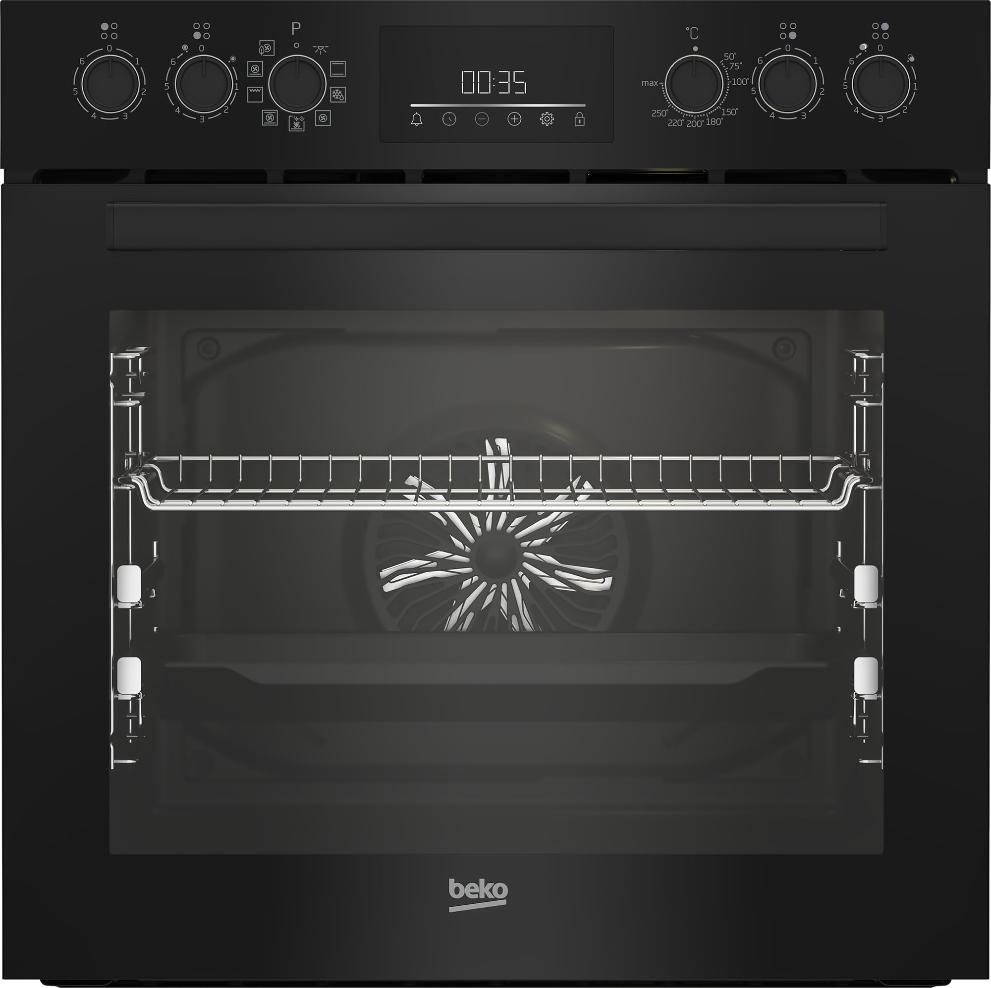 Beko BBUM17341BE b300 Einbau-Herd-Set, Multifunktionsofen mit 9 Heizarten und Glaskeramik-Kochfeld, SteamShine-Reinigung, AeroPerfect, versenkbare Knebel, Schwarz/Edelstahl