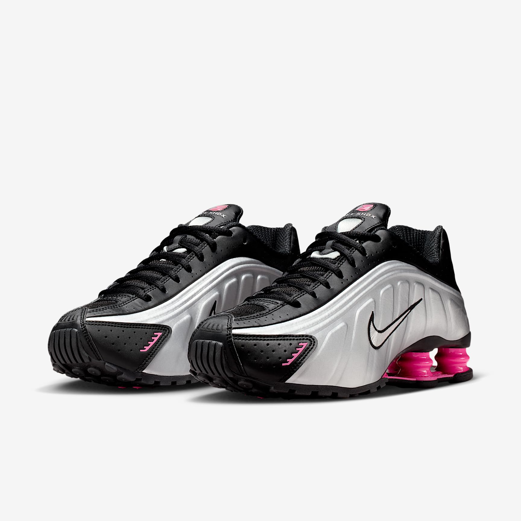 Nike Shox R4 Scarpe Donna (Nero/Pinksicle/Metallico Argento)