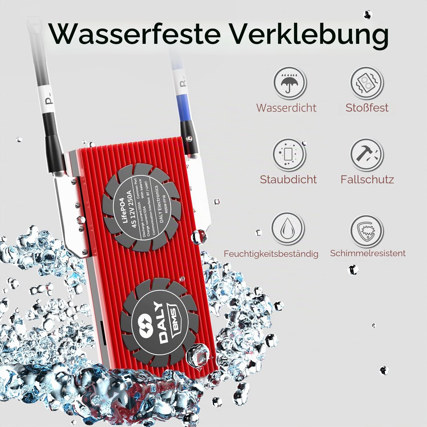 DALY Smart BMS LiFePO4 4S 12V 250A Bluetooth Smart PCB Batterieschutzplatine Batteriemanagementsystem mit Ausgleichskabeln und drahtlosem Bluetooth-Modul für Lithium-Eisen-Phosphat