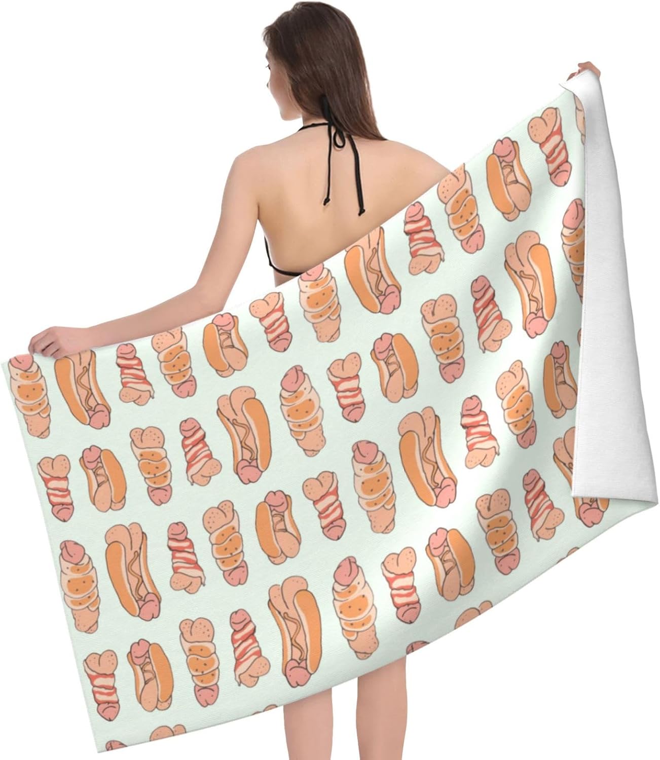 Beach Towel Happy Penis Dick Sweet Bacon Wrapped Microfiber Beach Towels Blanket Oversized Tropical Big Extra Large XL Pool Towels Quick Dry Sandproof for Women Girls Kids