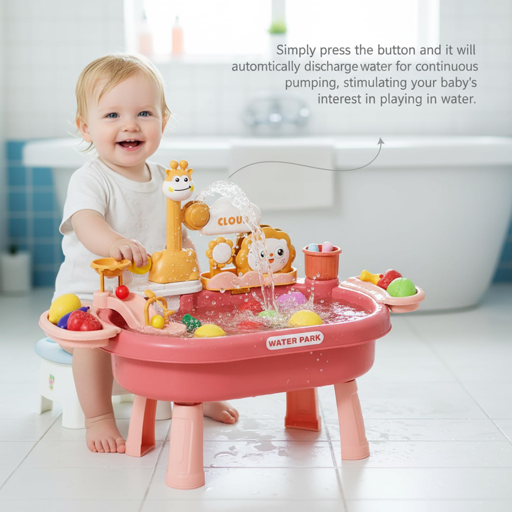 Table à Eau pour Enfants en Bas âge Table de Jeu d'eau pour Enfants avec Pompe électrique et Jambes détachables Jouet d'évier de Jeu pour Le Plaisir sensoriel en Plein air Style 2