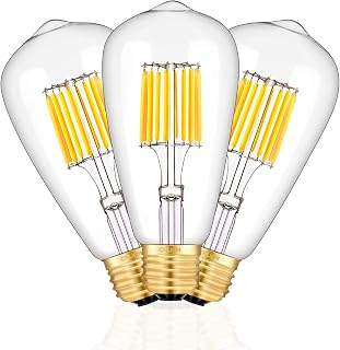 CRLight 10W Dimmable LED Edison Bulb 3000K Soft White Glow, 100W Equivalent 1000LM High Brightness, E26 Antique ST64 Clear Glass LED Light Bulbs, Smooth Dimming, Pack of 3