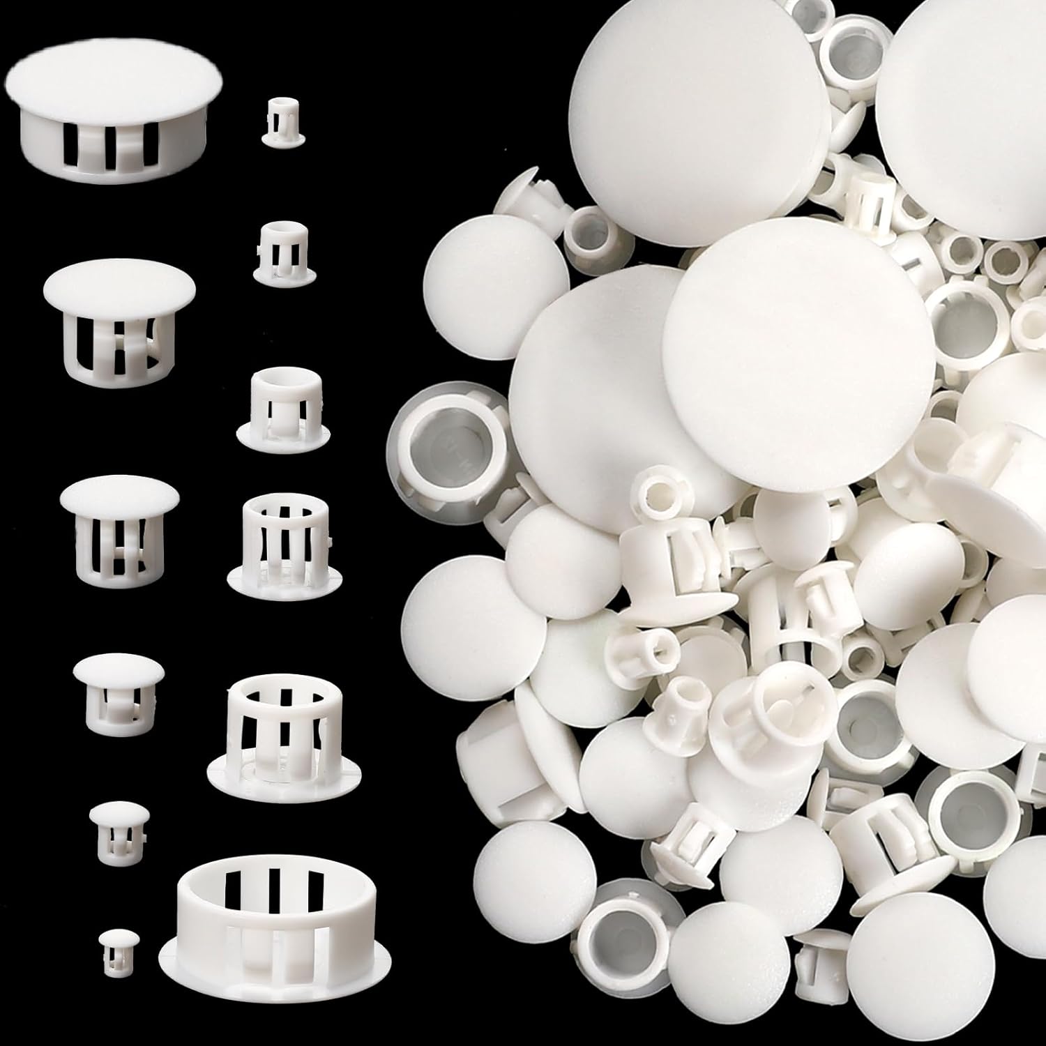 155 Pcs 6 Sizes Plastic Hole Plugs, White Hole Plugs Screw Round Srew