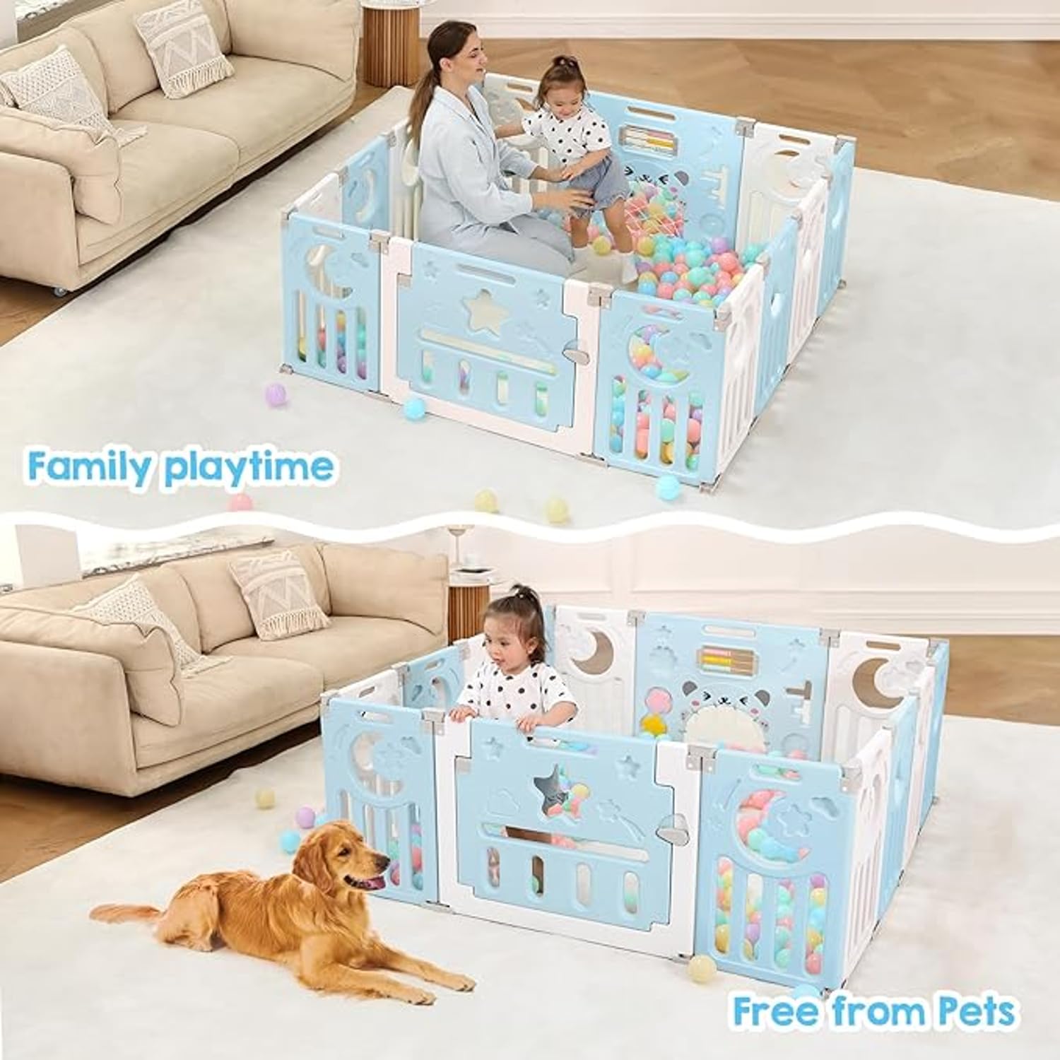 Careopeta 18 Panel playpen for Babies upto 5 year Foldable Big Size Playpen with Mat Balls Gate Activity panel Toddlers Playard for Kids Play Area Indoor Setup Outdoor Children Playing Area Play Pen (6*6FT=36SQFT) - Image 6 thumbnail