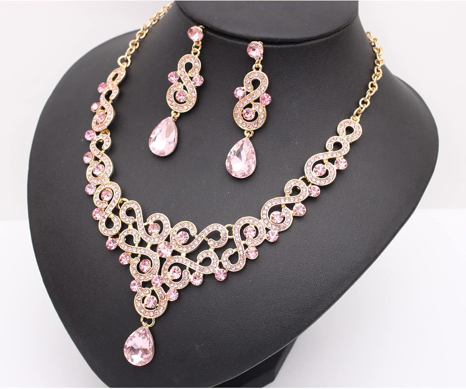 Wedding Bridal Prom Austrian Crystal Rhinestone Statement Necklace Earrings Bracelet Ring Wedding Party Costume Jewelry Sets for Brides Women