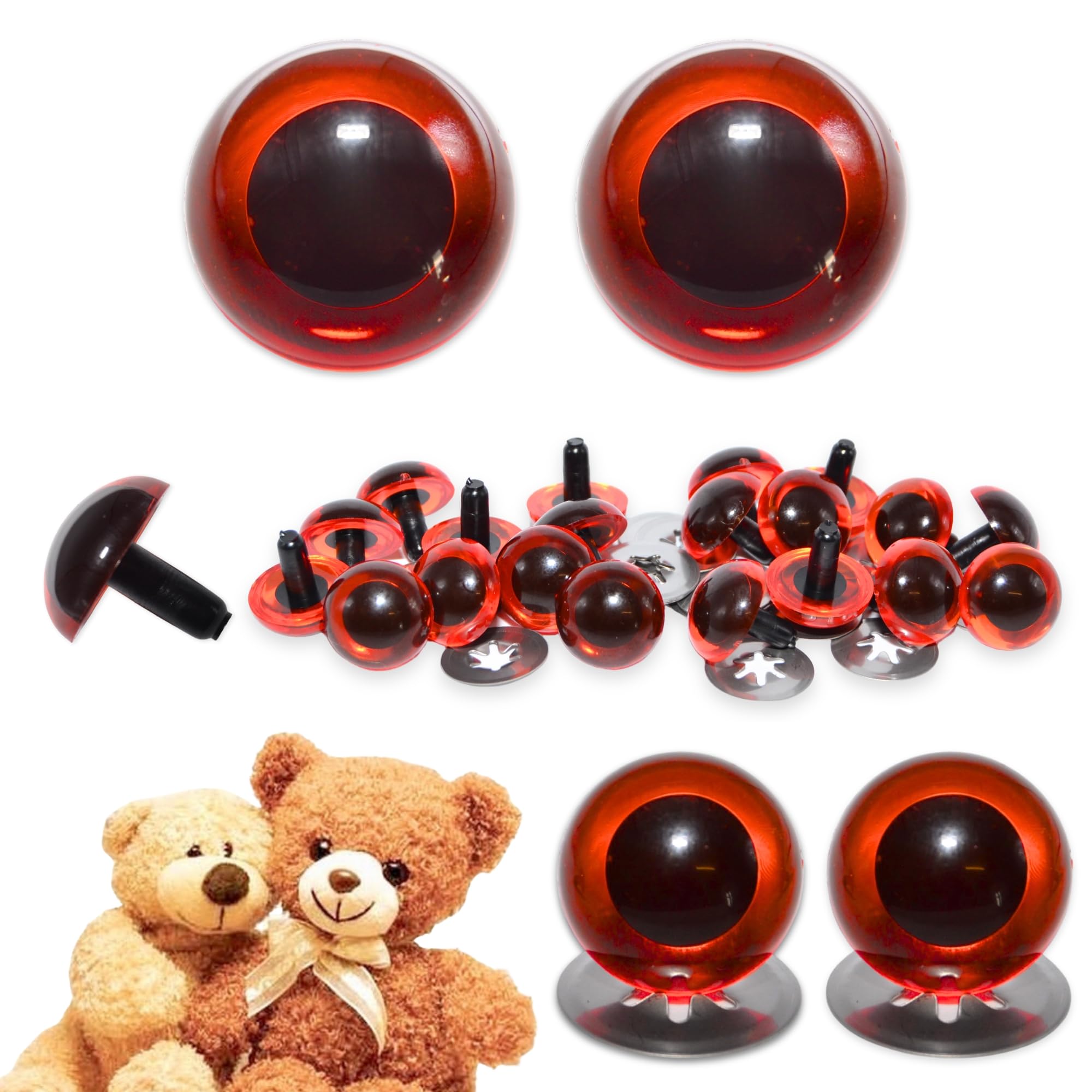 celloexpress 12mm Transparent Amber Crystal Eyes with Metal Backs - Safety Eyes for Soft Toy Teddy Bear Animal Making (Pack of 1 Pair)