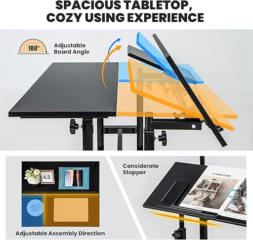 Miniatura 5 de Giantex Escritorio móvil de pie ajustable, carrito de pie con ruedas para laptop, escritorio de pie con 2 escritorios inclinables, estación de