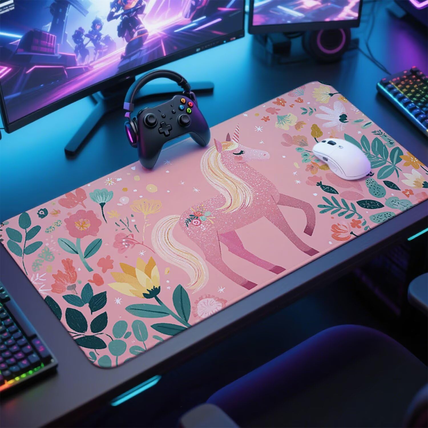 Różowa podkładka pod mysz pod mysz pod mysz do gier XXL 1400 x 600 x 3 mm podkładka pod mysz jednorożec duża podkładka pod rękę gracz akcesoria wodoodporne PC, do klawiatury laptopa w-6180