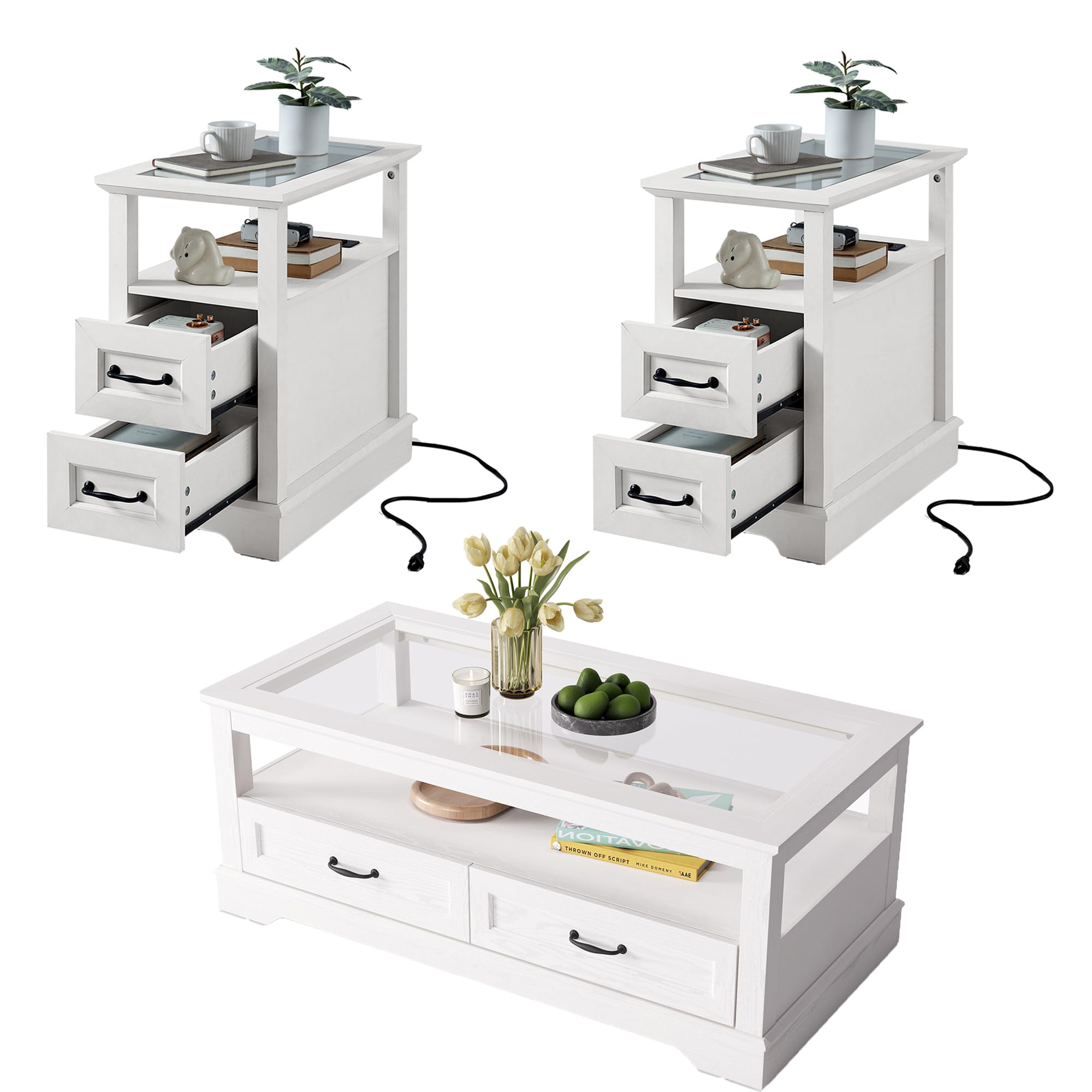 LINSY HOME Modern Coffee Table Sets 3 Pieces, Living Room