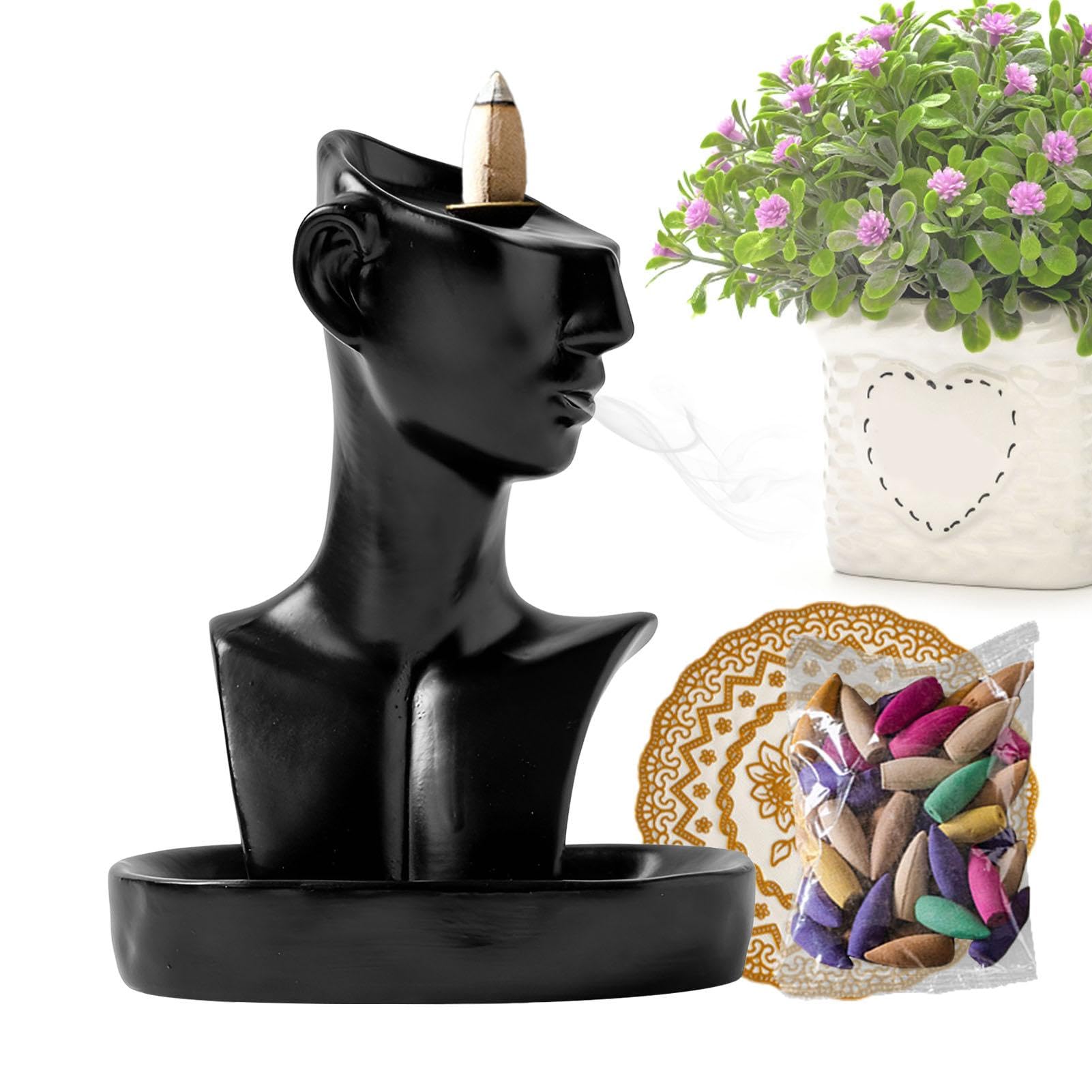 Brûleur d'encens cascade en céramique avec porte-encens visage pour relaxation