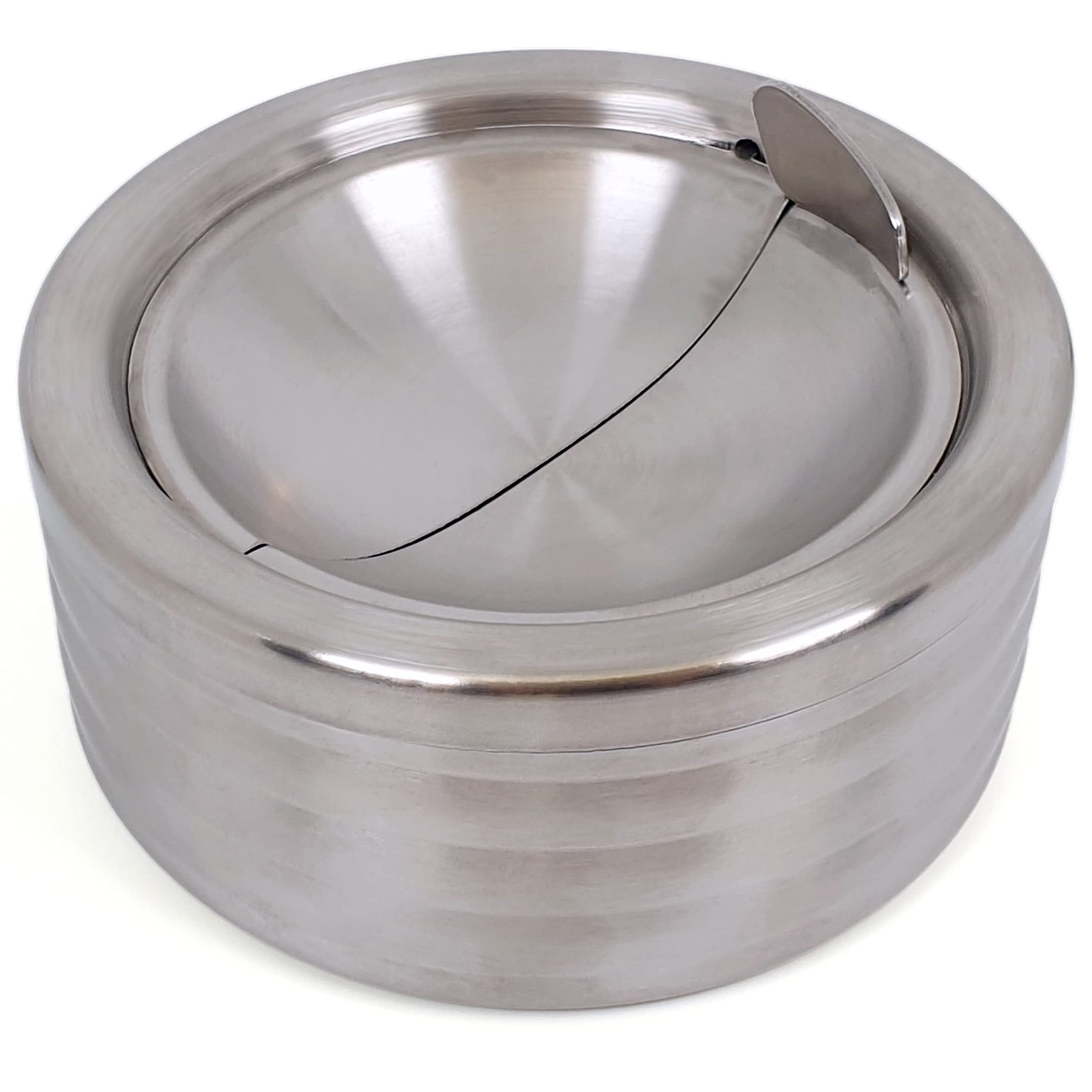 Grooved Silver Classic Metal Ashtray with a Lid for Cigarettes - Windproof Outdoor Ashtrays Can Patio Outdoor Indoor Decorative Fancy Ash Tray