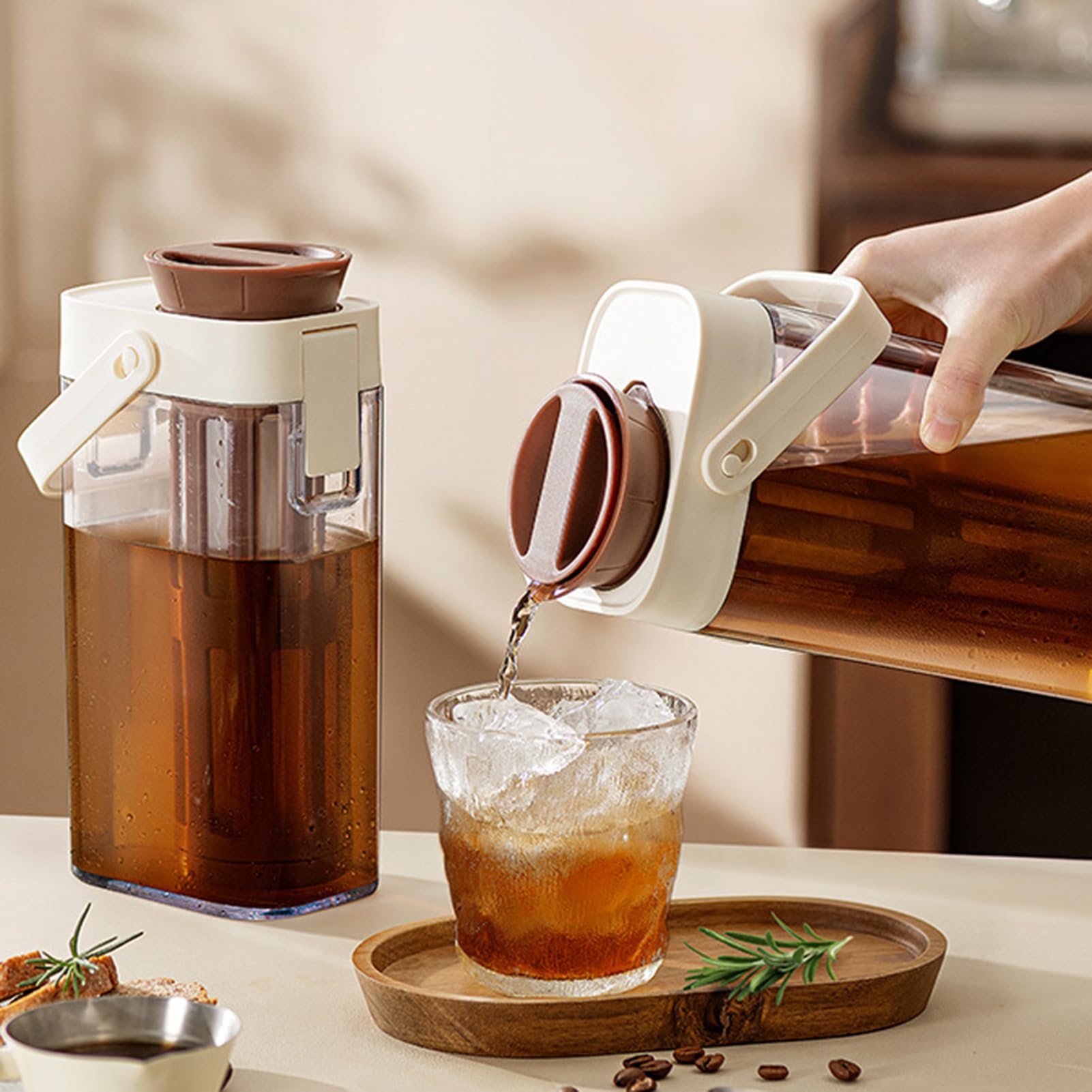 Cold Coffee Brewer,1 Liter Cold Brew Tea Maker Coffee Pot - Platzsparendes Glas mit Griff, große Kanne Küchenutensilien für Eistee, Fruchtgetränke, Getränke, Milch, Wasser