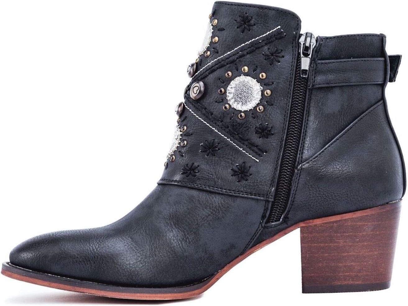 Gc Shoes Austin Western Ankle Boots - Zip-Up Metal Studded Stacked Heel Boot