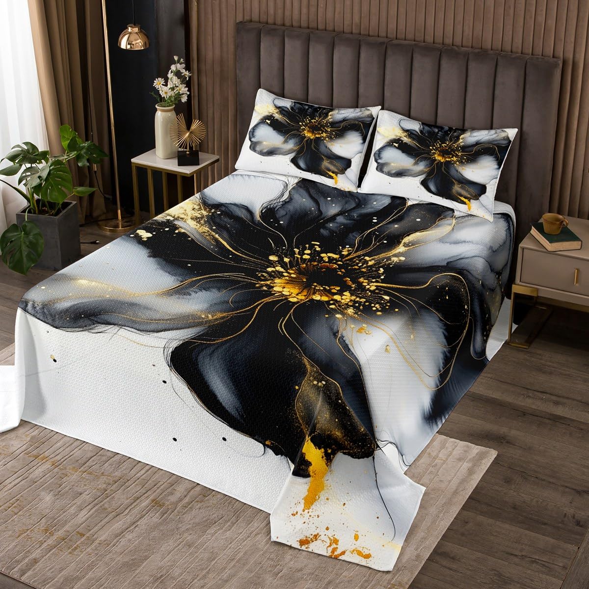 jejeloiu Groovy Flower Coverlet Set Vintage Jacquard Bedspread for Kids Boys Girls Teens Room Decor Damask Floral Quilted Coverlet Queen Size 3Pcs Breathable Soft Lightweight Microfiber
