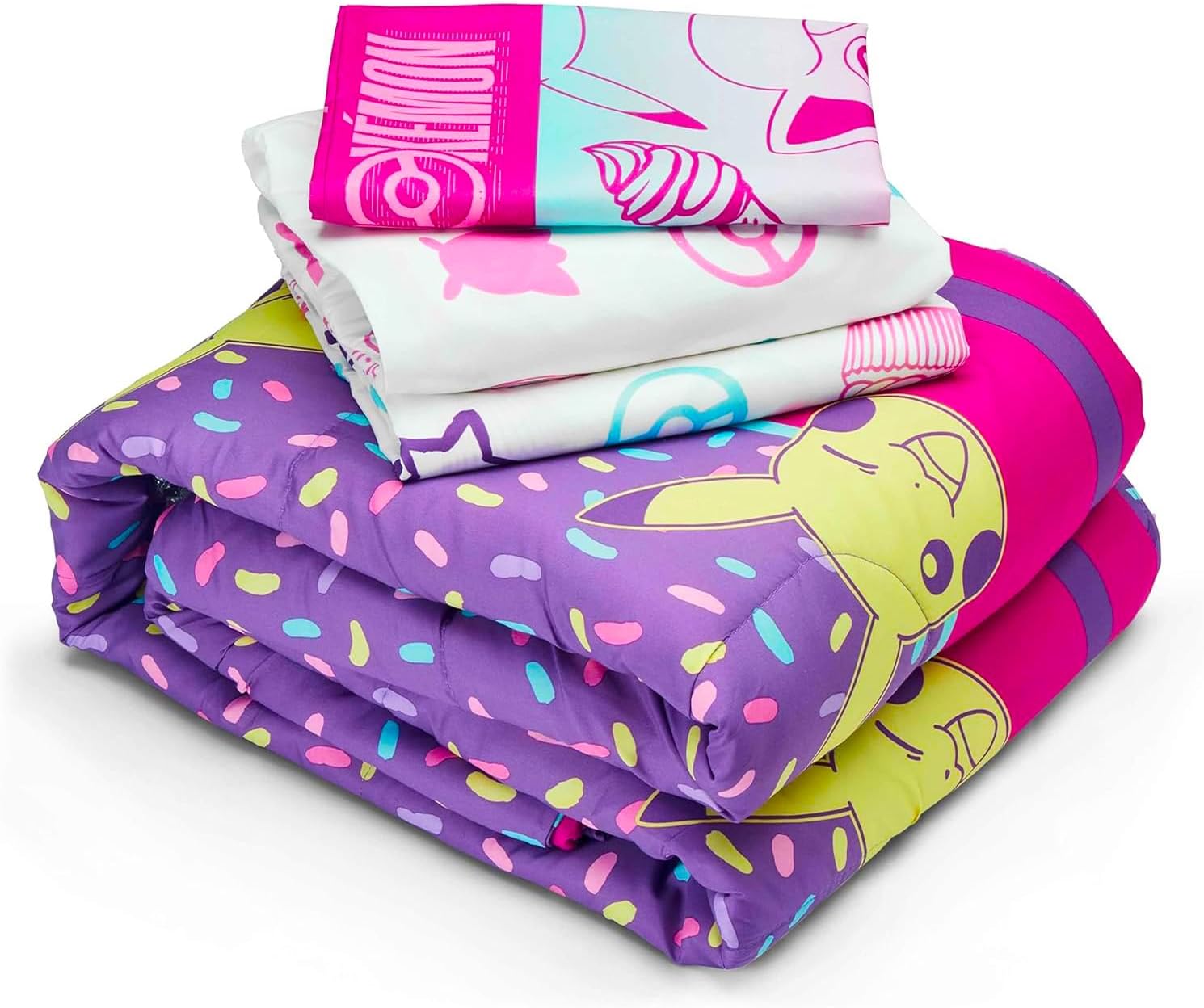 Pokemon Twin Bedding Set for Girls - Bundle with Twin Size Reversible Bedspread, Flat Sheet, Fitted Sheet, Pillowcase, Stickers, More | Pokemon Pikachu Bed in a Bag Room Decor Set