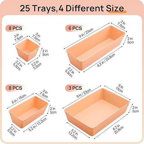 Miniatura 2 de Vtopmart - Juego de 25 organizadores de cajones de plástico, 4 tamaños versátiles, charolas organizadoras de baño y tocador, contenedores de
