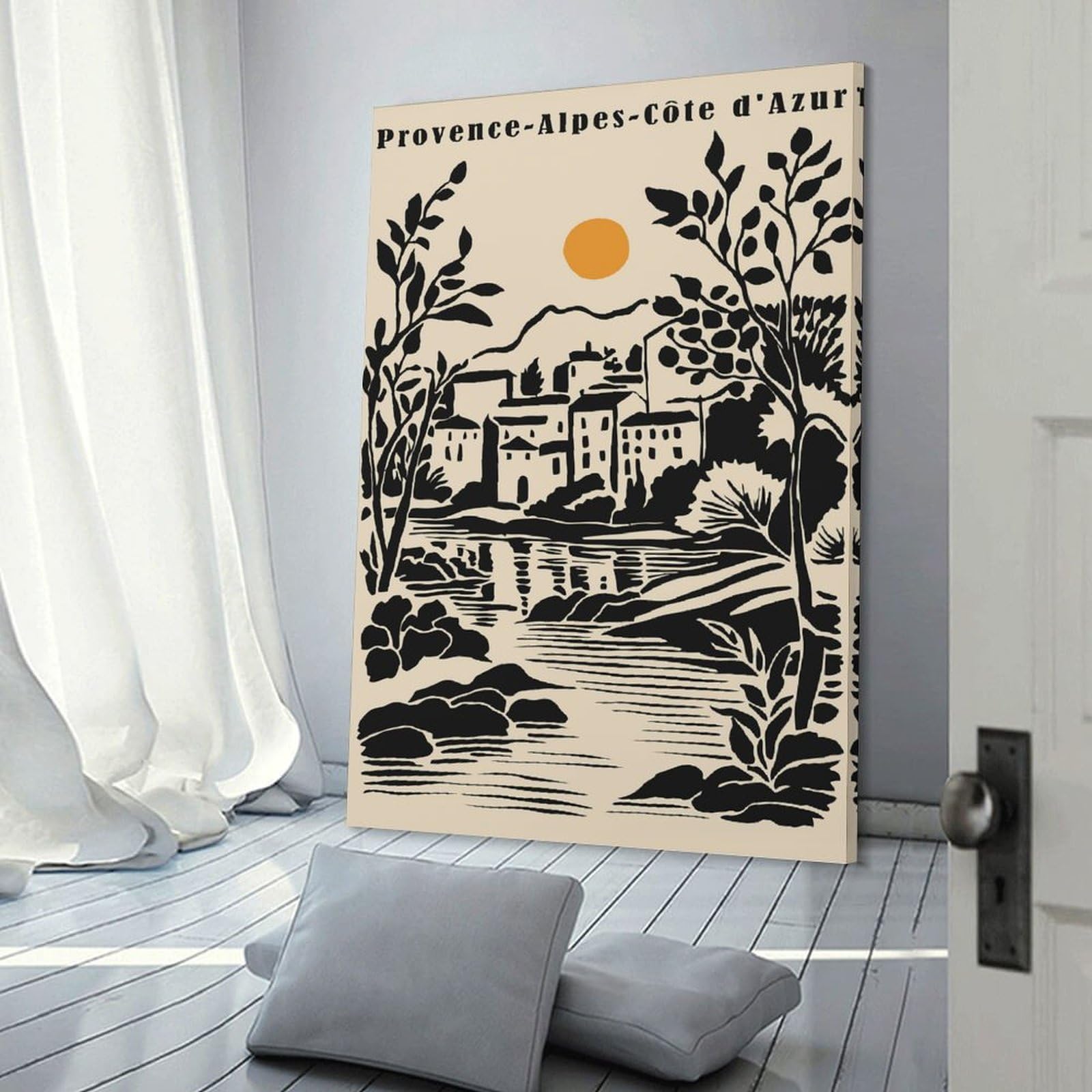 Junmoney Frame-Style-1 Provence-Alpes-Côte Dazur Illustration Canvas Wall Picture, 24X36inch(60X90cm), For Bedroom Walls, Guest Spaces Or Lounges, Stylish Decor For A Restful Room Update