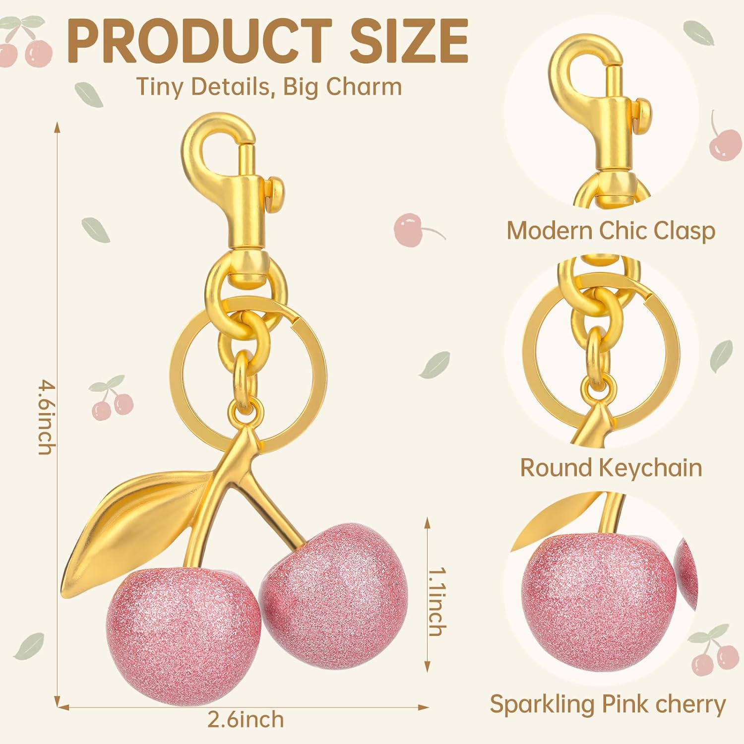 Cherry Keychain, Cherry Bag Charm, Bag Charm for Purses and Handbags,Gifts for Women - Image 5