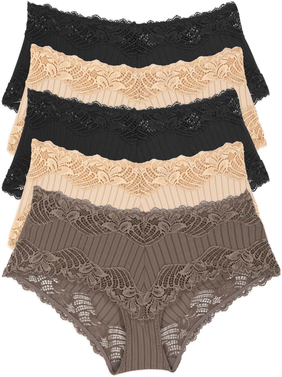 FelinaWomen's Panties - Stripe Delight Hipster 5-Pack, Modern Fit Women Underwear, Paramour Lace Underwear for Women