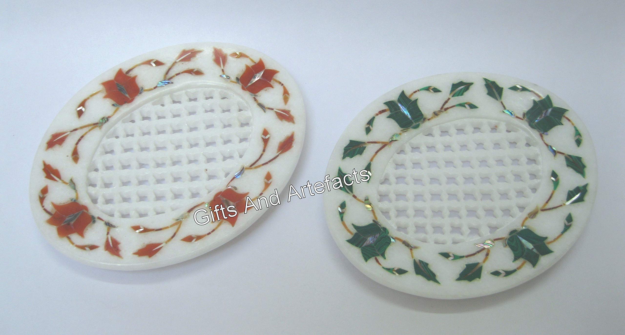 Porte-savon en marbre et pierres incrustées à offrir en cadeau