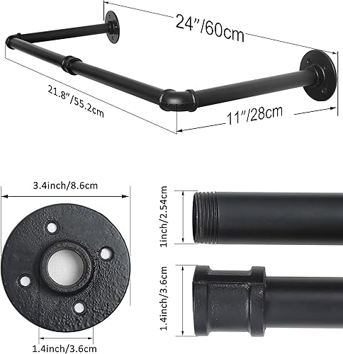 Miniatura 2 de WEBI Perchero de pared para ropa perchero industrial de tubo de 24 pulgadas para colgar ropa barra de hierro resistente barra de ropa de exhibición