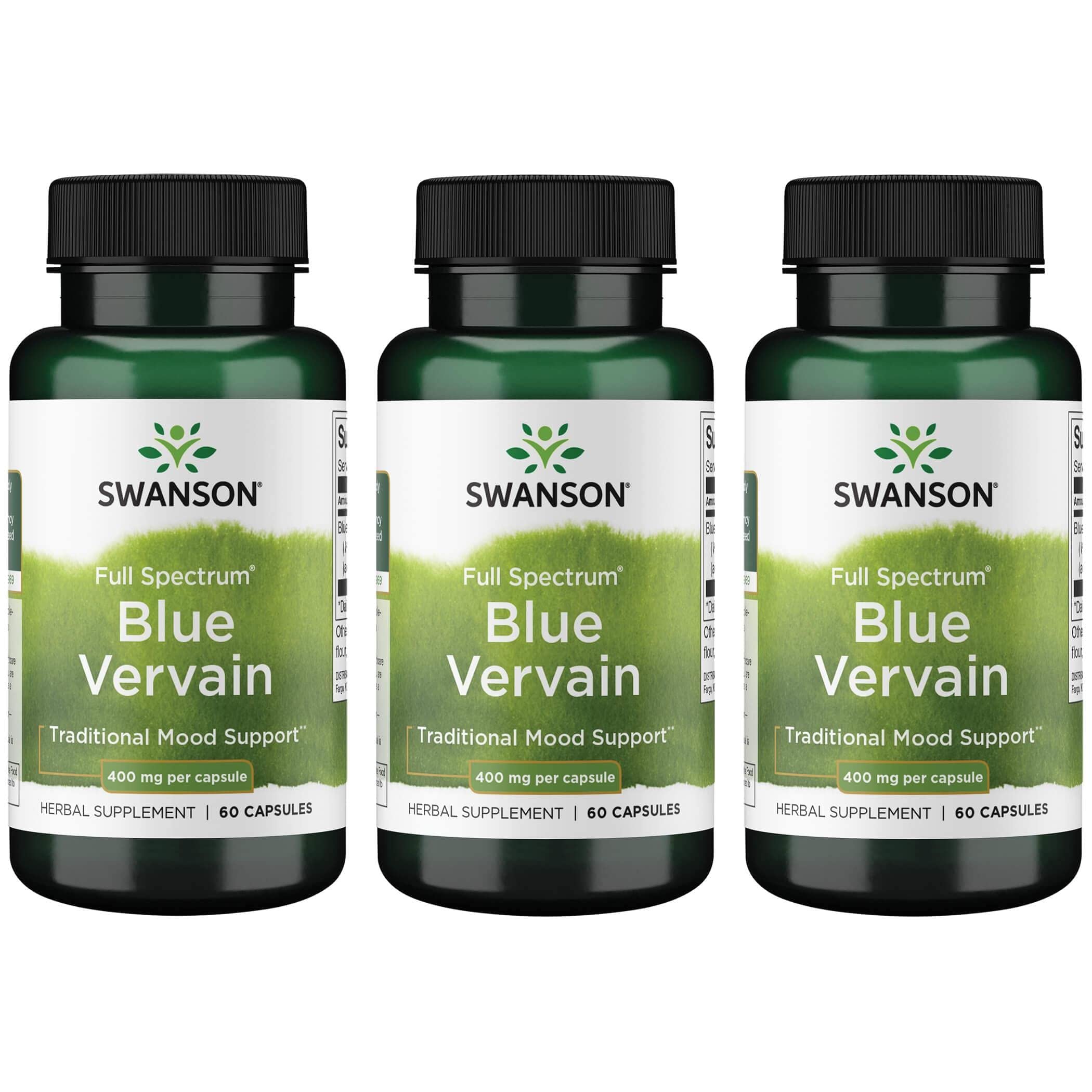 Swanson Premium BrandFull Spectrum Blue Vervain 400 mg 60 Caps 3 Pack