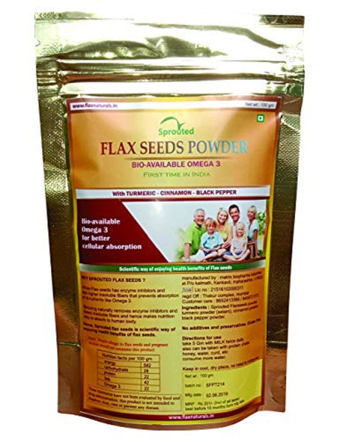 Sprouted Flax Seeds Powder with Turmeric Cinnamon Black Pepper 300 gm