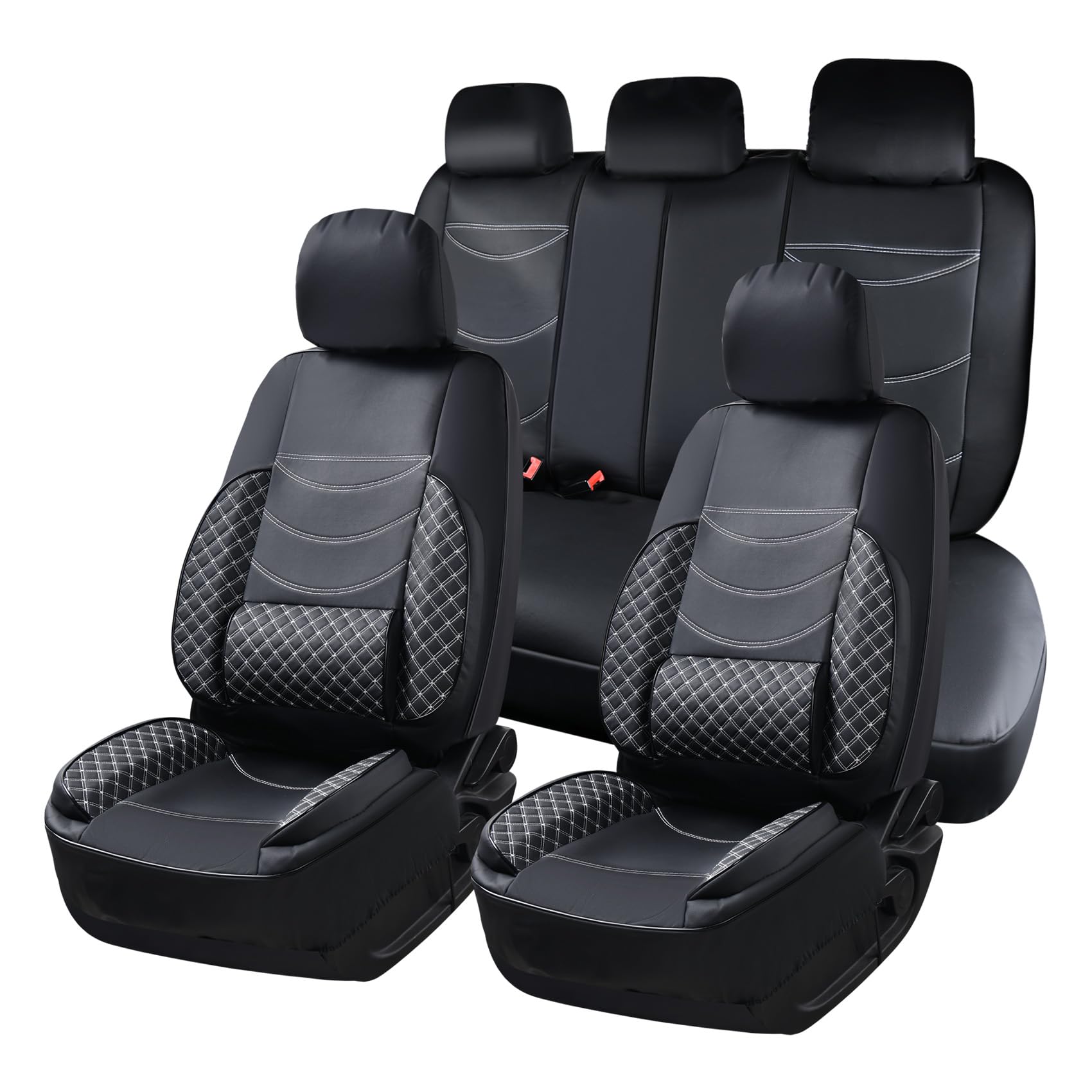 Uniwersalne wodoodporne pokrowce na siedzenia ze skóry Napa, kompletny zestaw, pasuje do Mitsubishi ASX Eclipse Cross L200 Lancer Mirage Outlander Shogun (czarny)