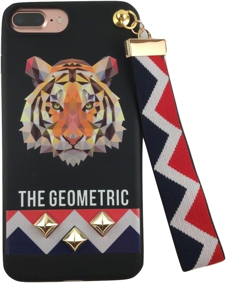 iPhone 7 Plus Case, GLIMMER [Geometric Animal Series] with 3D Stud Rivet & Tri-Color Supporting Strap, Soft TPU (TIGER)